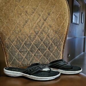 Clarks Cloudsteppers Breeze Sea Slip On Thong Flip Flops Sandals Shoes Black